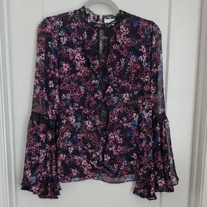 Misa Los Angeles Multicolor Floral Blouse With Bell Sleeves Small